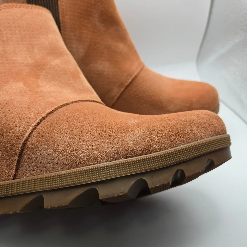 Sorel Joan of Arctic Wedge Ankle Boots Brown Suede Chelsea Booties Womens